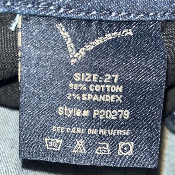 Vigoss Jeans Womens 3/4 27 Blue Dark Wash Distressed Stretch Embroidered - Picture 10 of 12